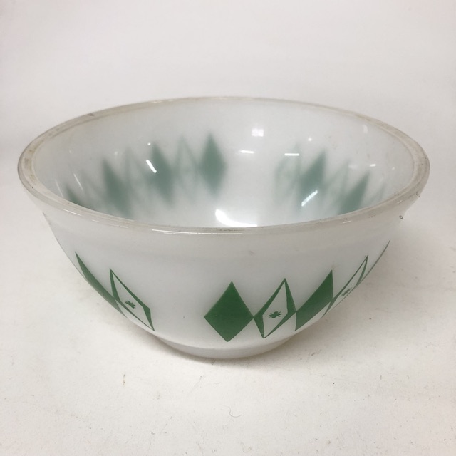 MIXING BOWL, Glass - Green Diamonds